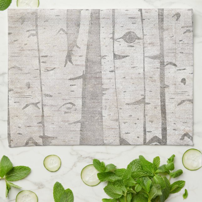 Paño De Cocina Árboles de birco blanco crema beige (Doblado)