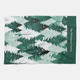 Paño De Cocina Árboles de invierno verde bosque nieve Navidad coc