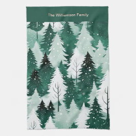 Paño De Cocina Árboles de invierno verde bosque nieve Navidad coc