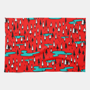 Paño De Cocina Árboles de mano libre: patrón de Navidades escandi