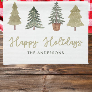 Paño De Cocina Árboles de Navidad acuarela Nombre de familia pers