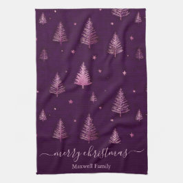 Paño De Cocina Árboles de navidad alegres chic rosa con brillo no