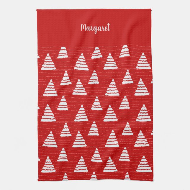 Paño De Cocina Árboles de Navidad azules con el patrón de las cad (Vertical)