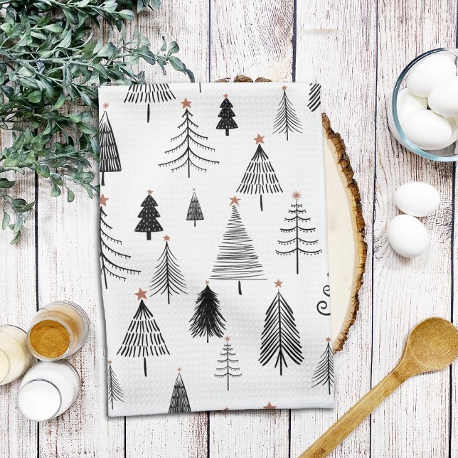 Paño De Cocina Árboles de Navidad blancos y negros (Subido por el creador)