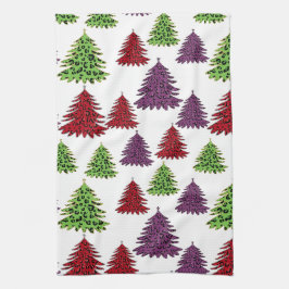 Paño De Cocina Árboles de navidad coloridos impresos por leopardo