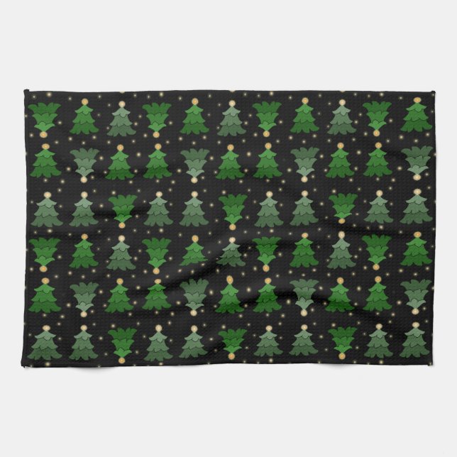 Paño De Cocina Árboles de Navidad con estrellas en negro (Horizontal)