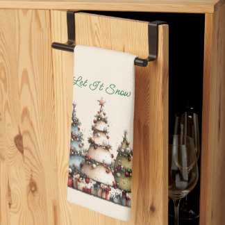 Paño De Cocina Árboles de Navidad en Acuarela Rústica Deja que Ni