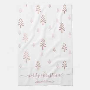Paño De Cocina Árboles de Navidad modernos con nombre en rosa pál