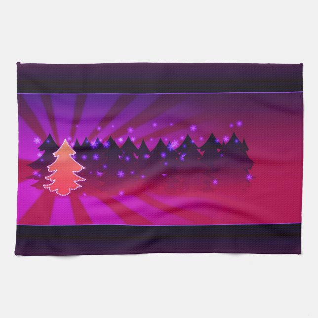 Paño De Cocina Árboles de Navidad sombras de morado (Horizontal)