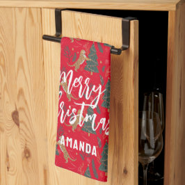 Paño De Cocina Árboles de Navidad y antecedentes de patrón de tig