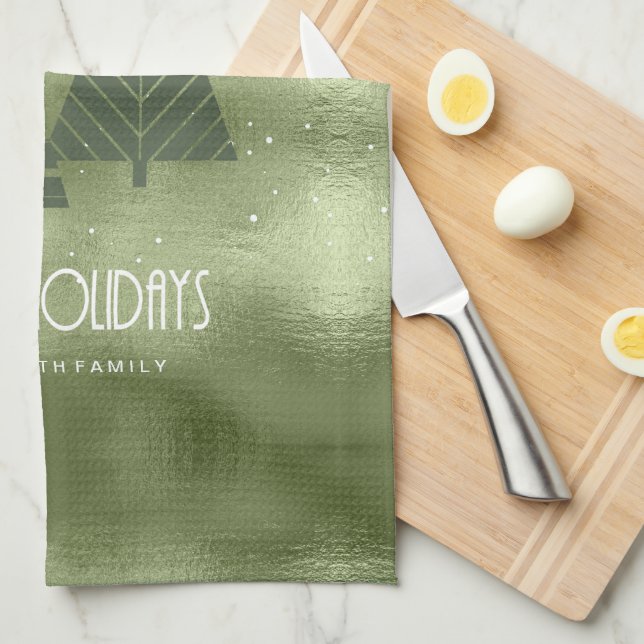 Paño De Cocina Árboles de Navidad y copos de nieve Green ID863 (Doblado Cuarto)