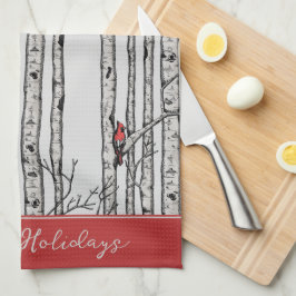 Paño De Cocina Árboles de pájaros grises y pájaros cardenales roj