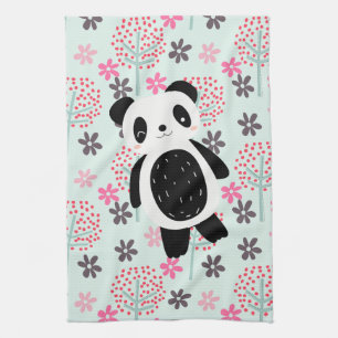 Paño De Cocina Árboles, flores y osos panda