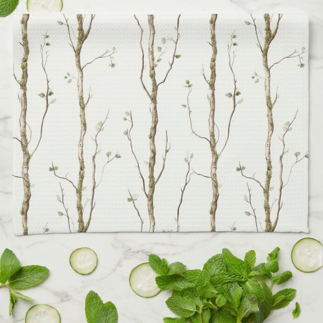 Paño De Cocina Árboles Marrones Verdes   (Doblado)