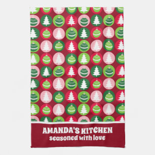 Paño De Cocina Árboles y ornamentos de Navidad retro vintage