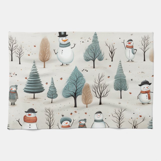 Paño De Cocina Árboles y snowman (Horizontal)