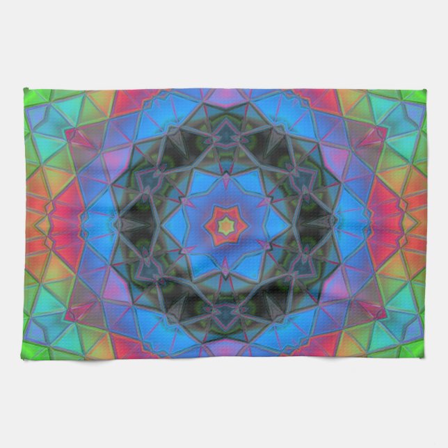 Paño De Cocina Arcoiris de flores de Kaleidoscope de Mosaica (Horizontal)