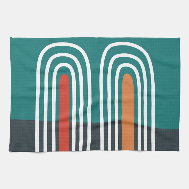 Paño De Cocina Arcoiris de la línea blanca con fondo azul rojo (Horizontal)