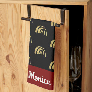 Paño De Cocina Arcoíris negro y dorado con nombre personalizado