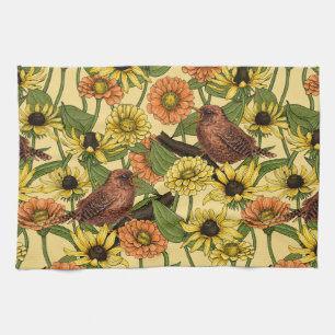 Paño De Cocina Arenas y flores de amarillo pálido