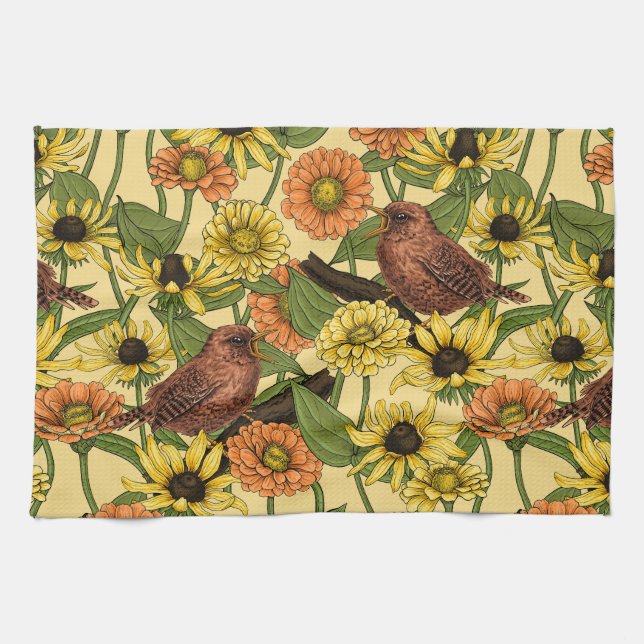 Paño De Cocina Arenas y flores de amarillo pálido (Horizontal)