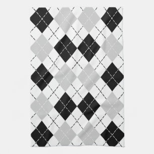 Paño De Cocina Argyle blanco y gris negro