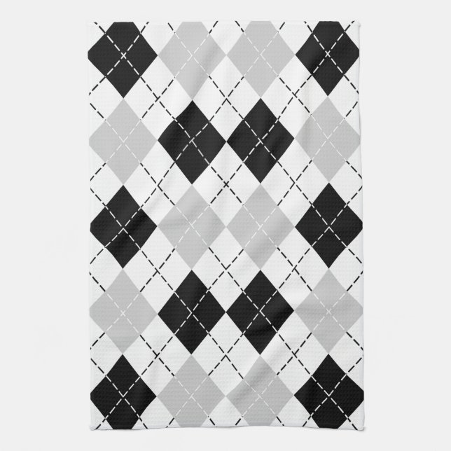 Paño De Cocina Argyle blanco y gris negro (Vertical)