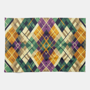 Paño De Cocina Argyle Mardi Gras verde púrpura amarillo