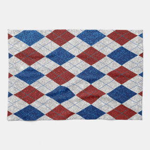 Paño De Cocina Argyle Rojo, Blanco y Azul de Glitter 4 de Julio