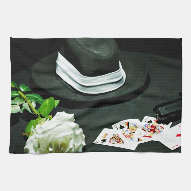 Paño De Cocina Arma del gángster del póker subió (Horizontal)