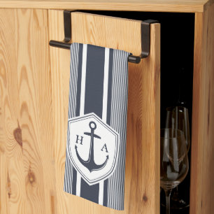 Paño De Cocina Armada náutica y franjas blancas con ancla