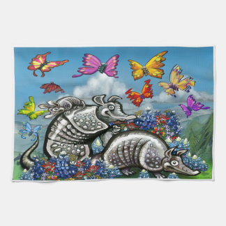 Paño De Cocina Armadillos Bluebonnets Mariposas Flores silvestres