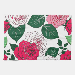 Paño De Cocina Armonía de Floración Negrita - Rosas Rojas y Rosad