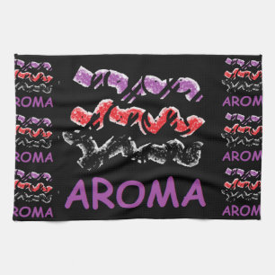 Paño De Cocina Aroma negro con rojo y púrpura