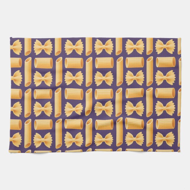 Paño De Cocina Array of various pasta shapes on a purple (Horizontal)