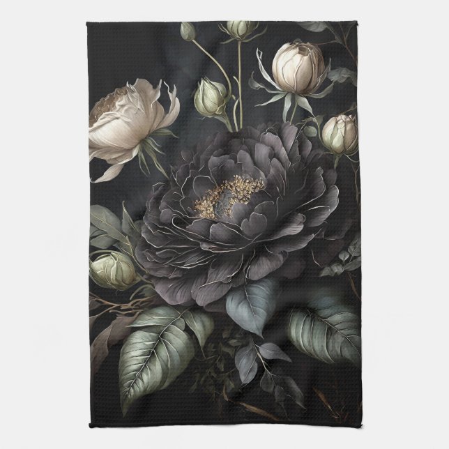 Paño De Cocina Arreglo de Rosa gótico Flor negra (Vertical)