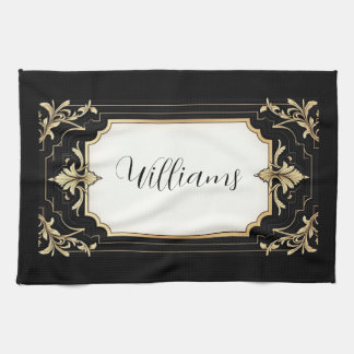 Paño De Cocina Art Deco Black & Gold Ornate Frame 