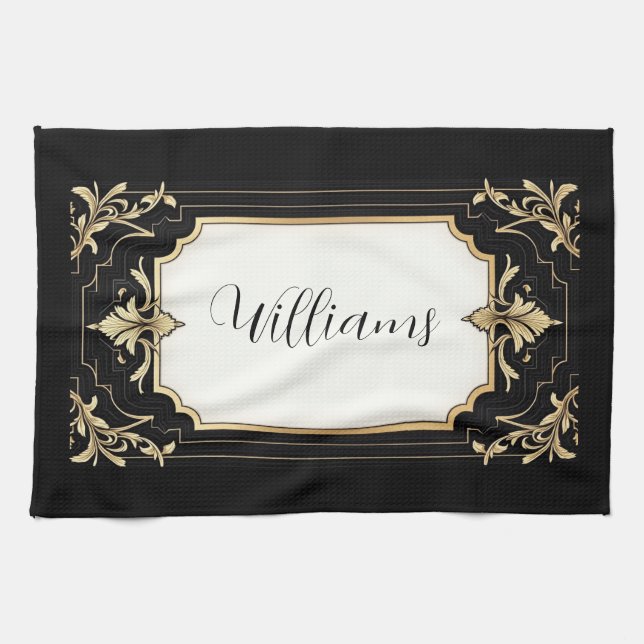 Paño De Cocina Art Deco Black & Gold Ornate Frame  (Horizontal)