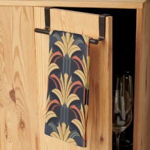 Paño De Cocina Art Deco Elegante Oro Rojo Negro