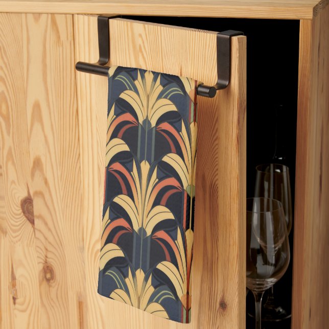 Paño De Cocina Art Deco Elegante Oro Rojo Negro (Pliegue de tercios)