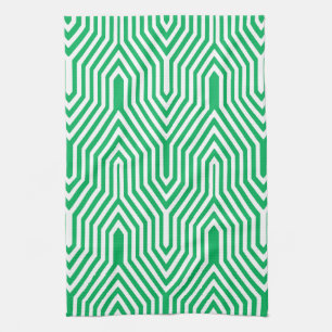 Paño De Cocina Art Deco Geométrico - jade verde y blanco