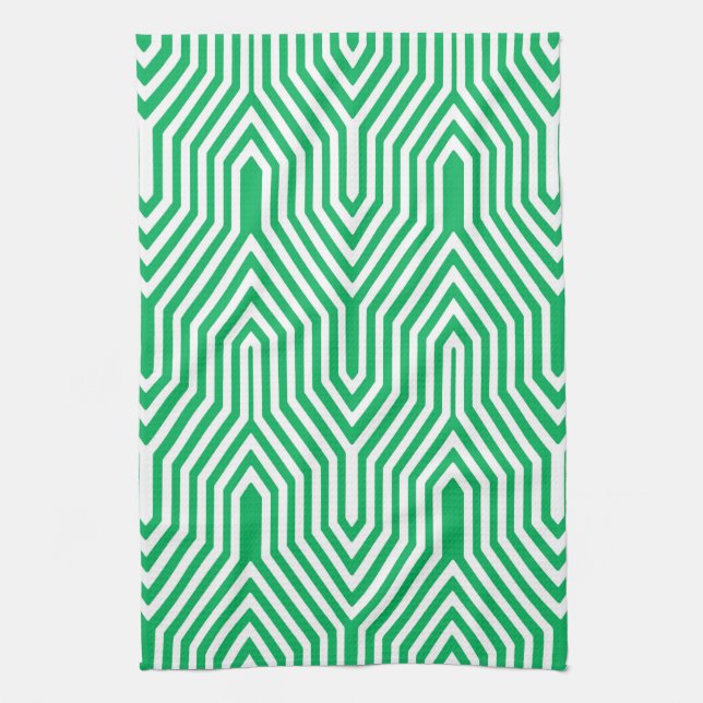 Paño De Cocina Art Deco Geométrico - jade verde y blanco (Vertical)