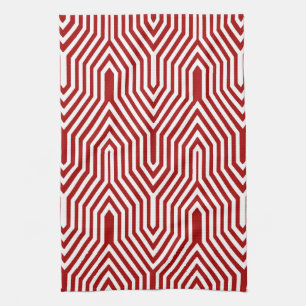 Paño De Cocina Art Deco Geométrico - rojo oscuro y blanco