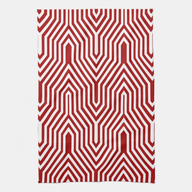 Paño De Cocina Art Deco Geométrico - rojo oscuro y blanco (Vertical)