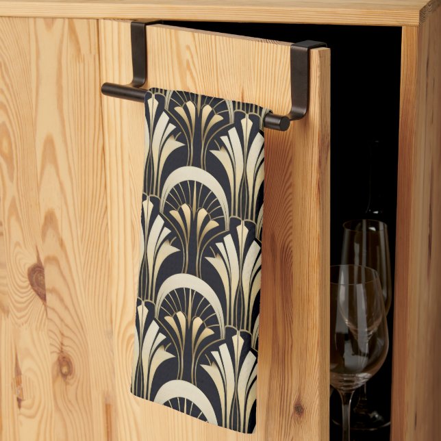 Paño De Cocina Art Deco Negro y Oro simétrico (Pliegue de tercios)