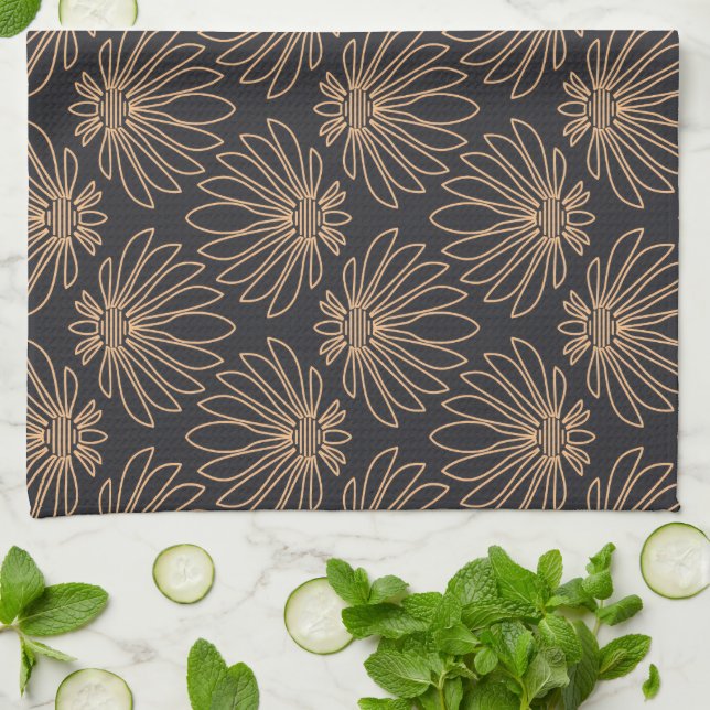 Paño De Cocina Art Deco pattern with gold floral motifs  (Doblado)