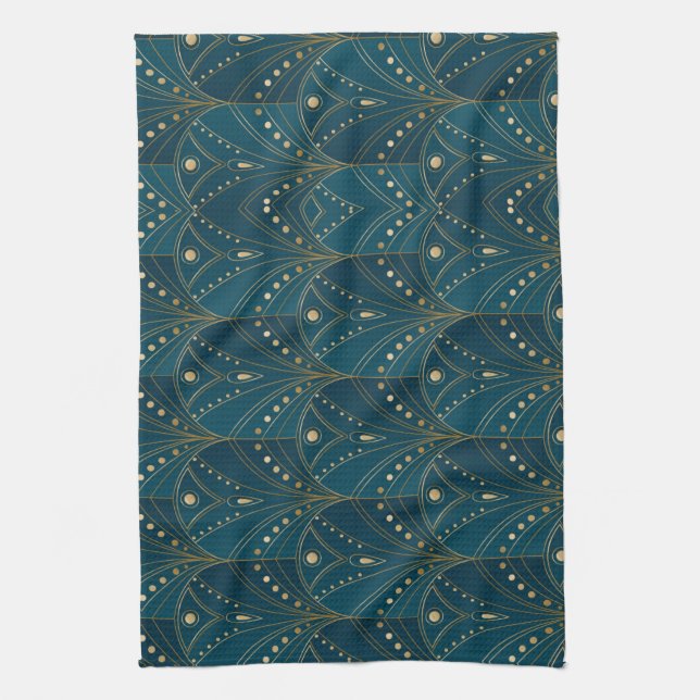 Paño De Cocina Art Deco pattern with gold geometric shapes (Vertical)