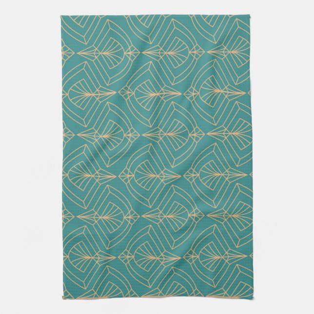 Paño De Cocina Art Deco pattern with gold geometric shapes  (Vertical)