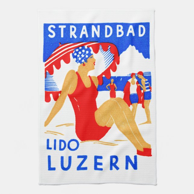 Paño De Cocina Art Deco Strandbad Lido Luzern 1929 (Vertical)