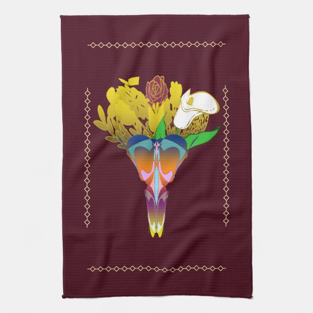 Paño De Cocina Art Deco Vase with Golden Flowers (Vertical)